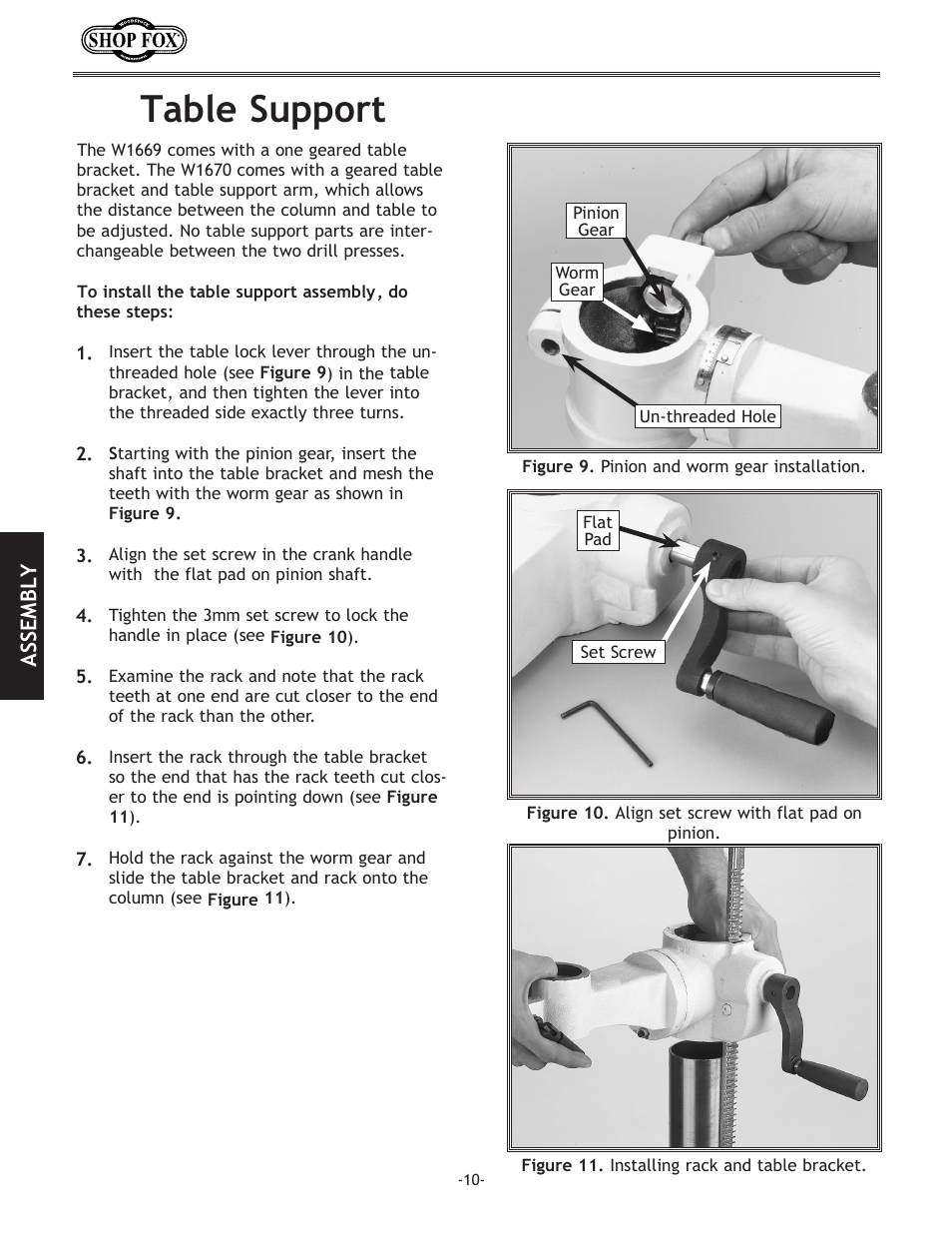 Table.support, Assembly | Woodstock THE SHOP FOX D2722 User Manual | Page 12 / 44