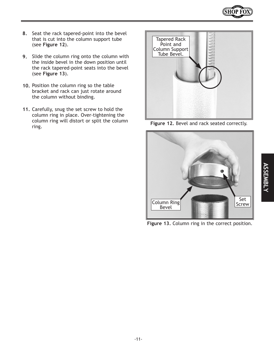 Assembly | Woodstock THE SHOP FOX D2722 User Manual | Page 13 / 44