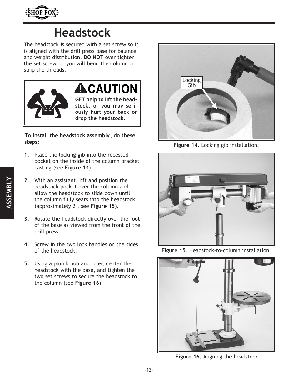 Headstock | Woodstock THE SHOP FOX D2722 User Manual | Page 14 / 44