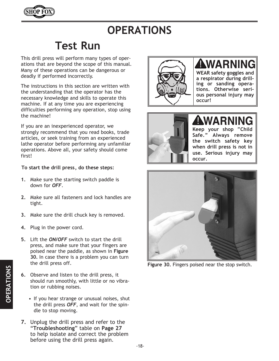 Test.run operations | Woodstock THE SHOP FOX D2722 User Manual | Page 20 / 44
