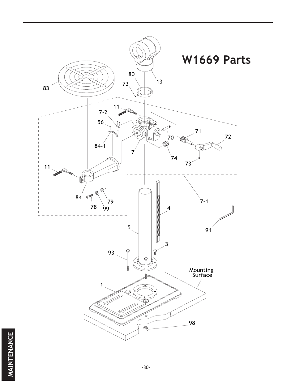W1669.parts | Woodstock THE SHOP FOX D2722 User Manual | Page 32 / 44