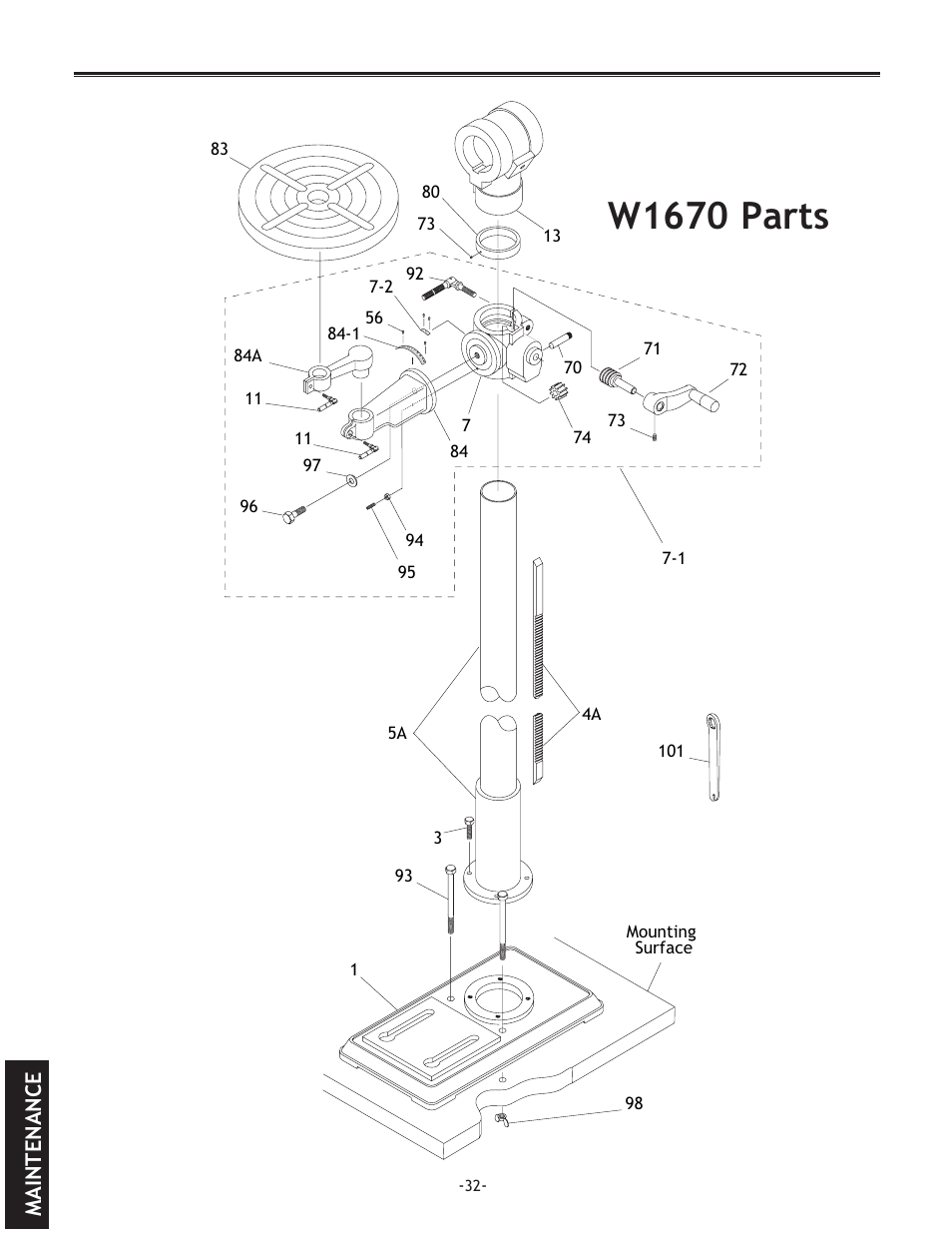 W1670.parts | Woodstock THE SHOP FOX D2722 User Manual | Page 34 / 44