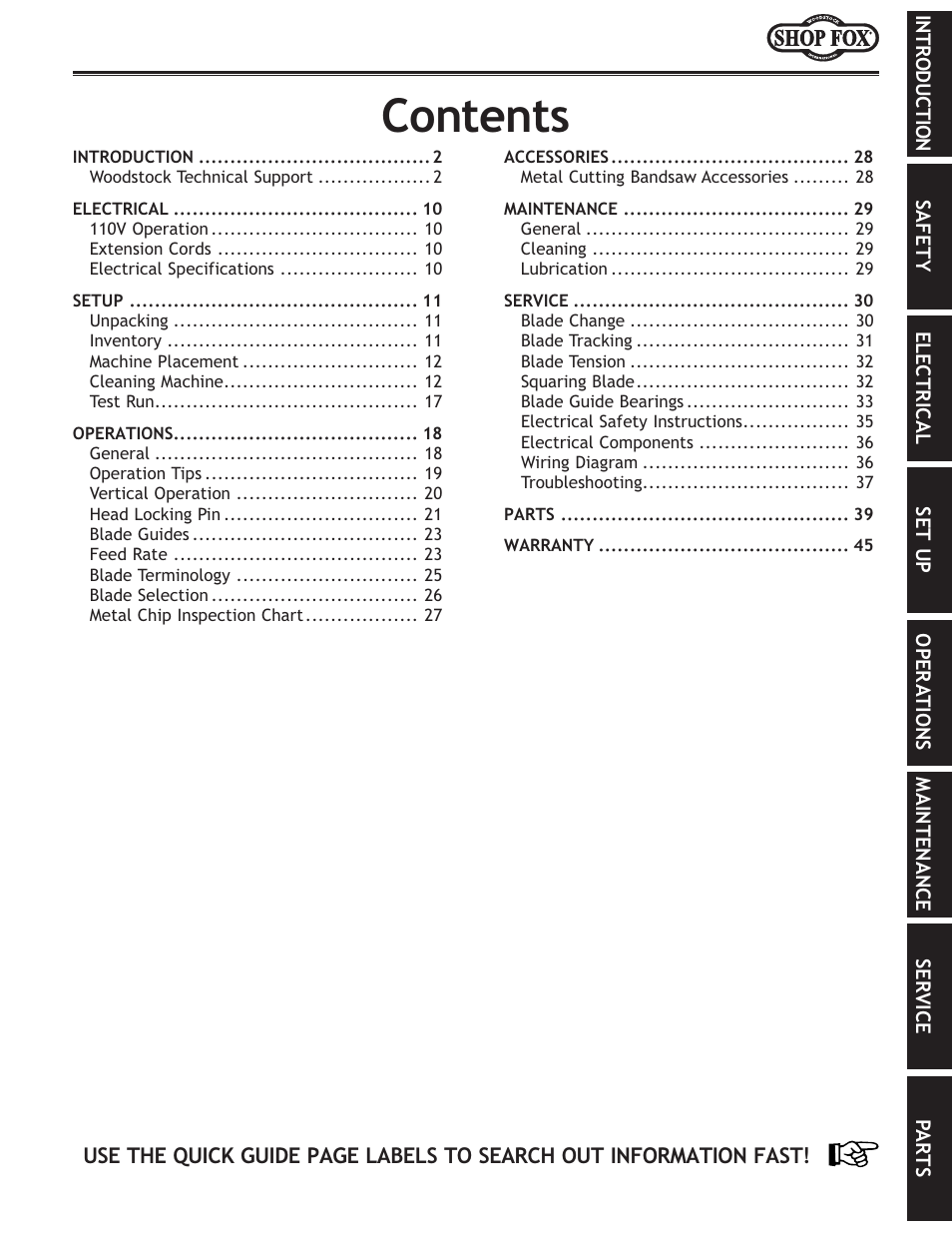 Fek\ekj | Woodstock SHOP FOX W1715 User Manual | Page 3 / 48