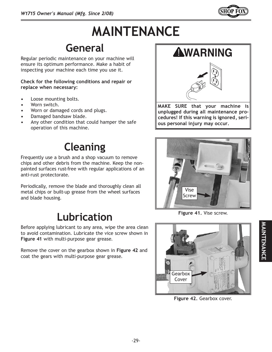 D8@ek<e8e, E\ixc, C\xe`e | Clyi`zxk`fe | Woodstock SHOP FOX W1715 User Manual | Page 31 / 48