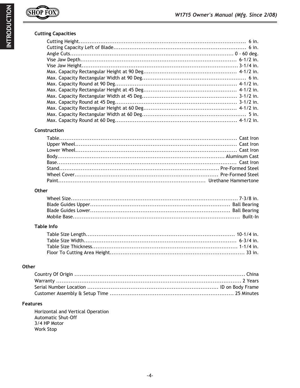 Eki f;l: k@fe | Woodstock SHOP FOX W1715 User Manual | Page 6 / 48
