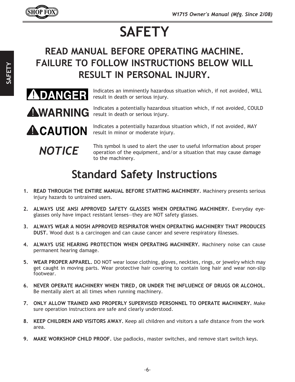 J8=<kp, Jkxe[xi[jx]\kp@ejkilzk`fej | Woodstock SHOP FOX W1715 User Manual | Page 8 / 48
