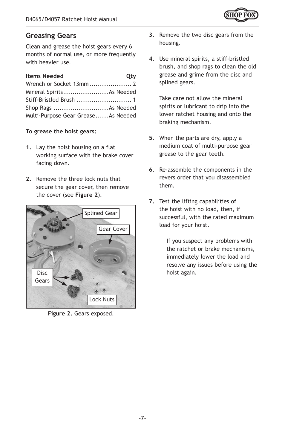 Greasing gears | Woodstock SHOPFOX D4065 User Manual | Page 9 / 12