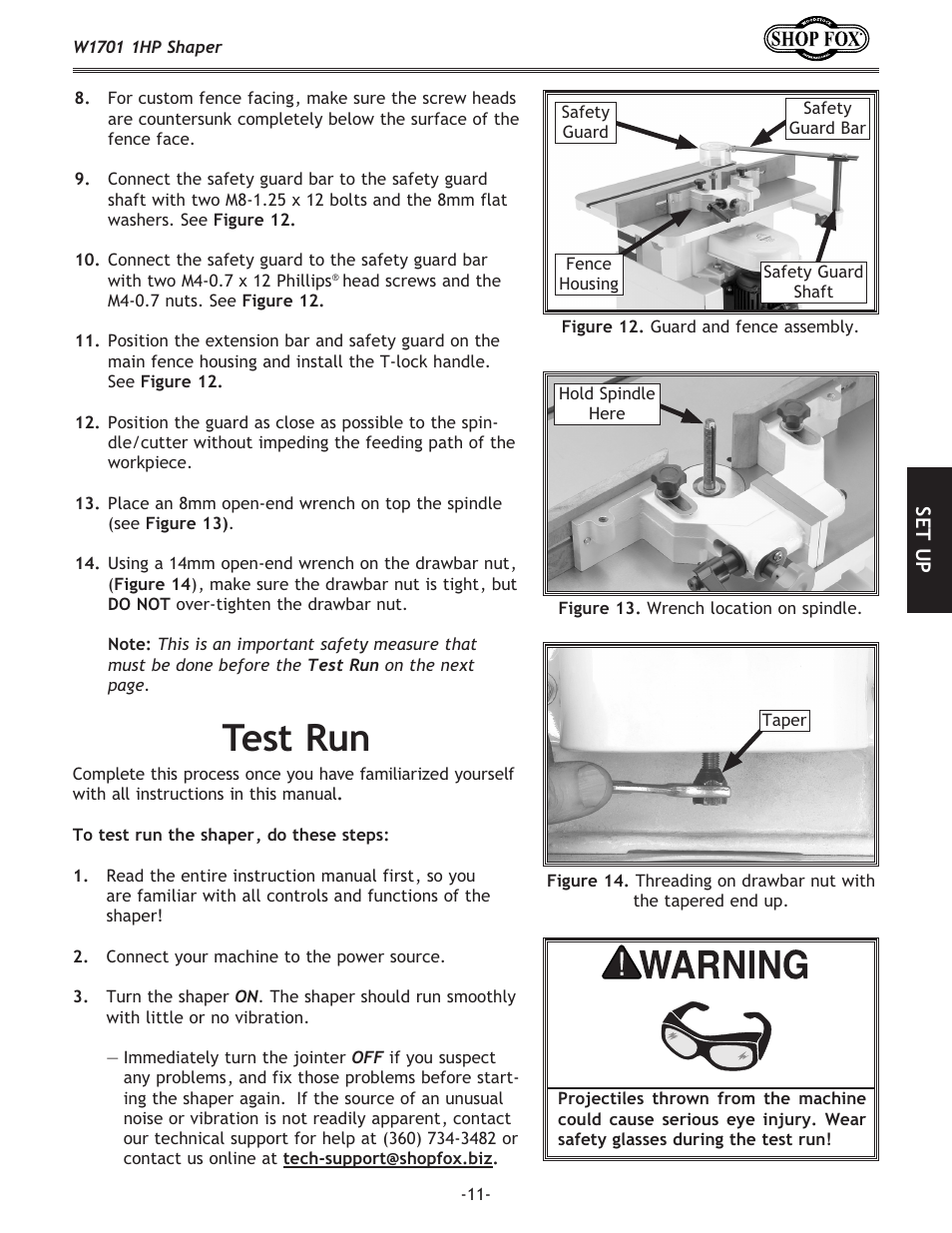 Test run | Woodstock SHOP FOX W1701 User Manual | Page 14 / 37