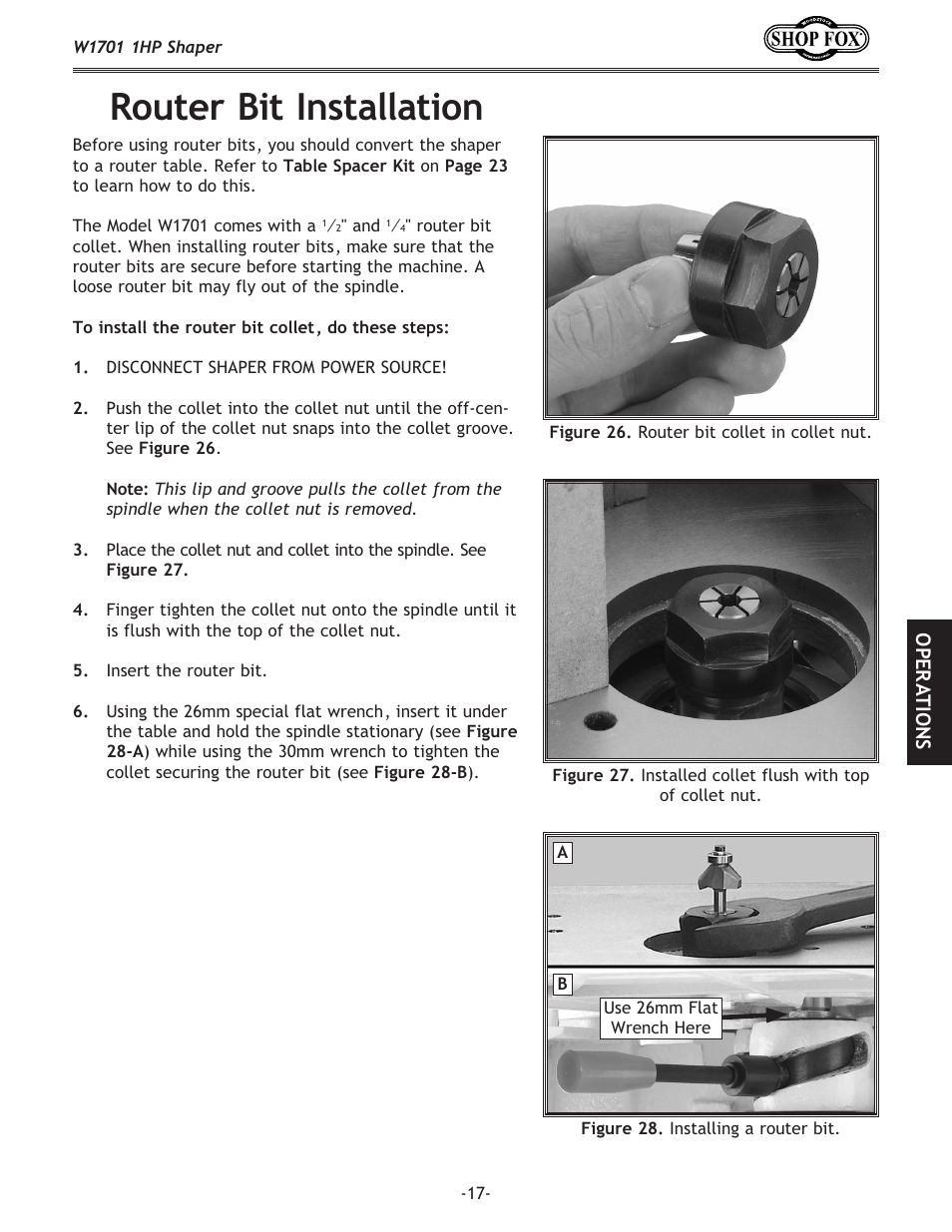 Router bit installation | Woodstock SHOP FOX W1701 User Manual | Page 20 / 37