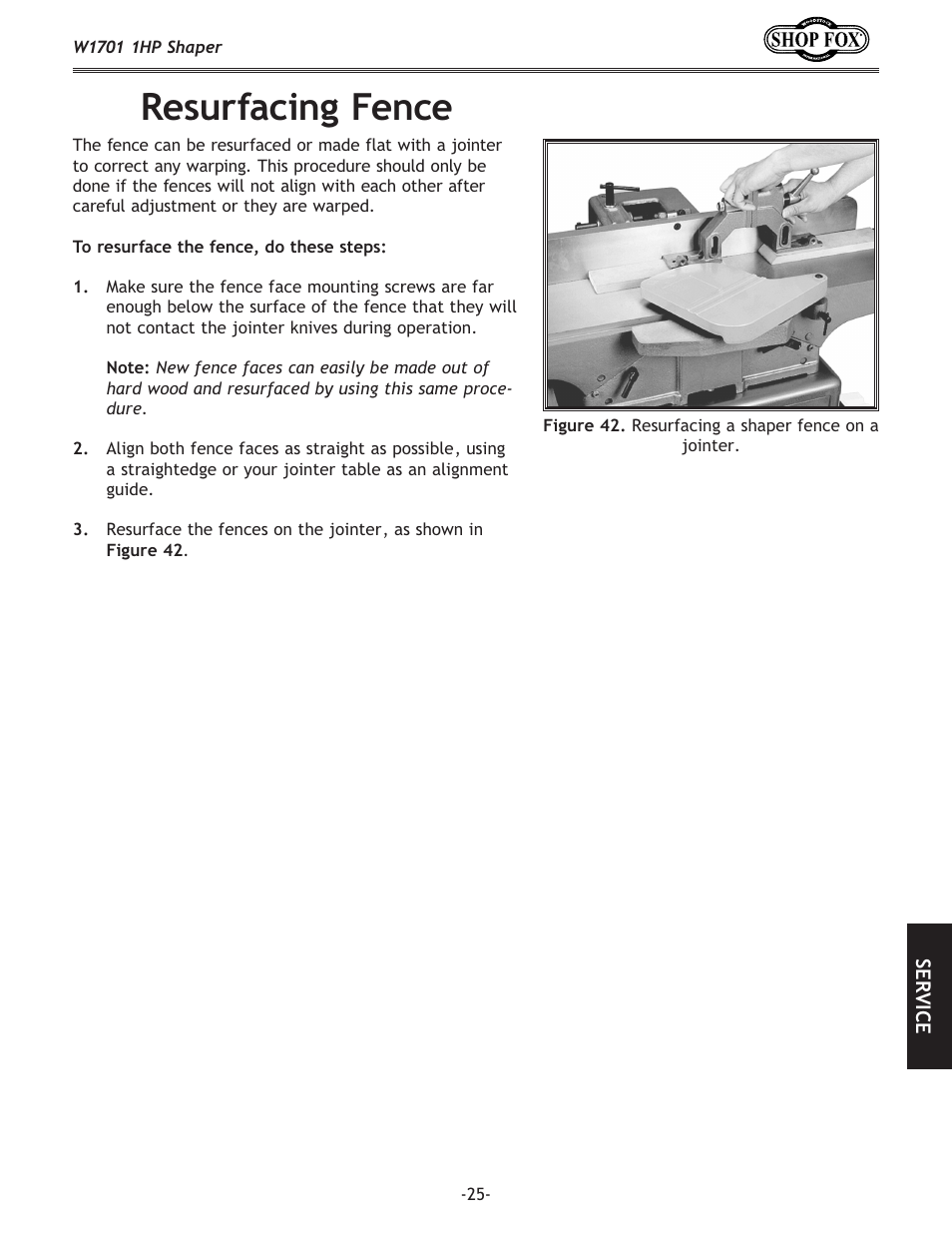 Resurfacing fence | Woodstock SHOP FOX W1701 User Manual | Page 28 / 37