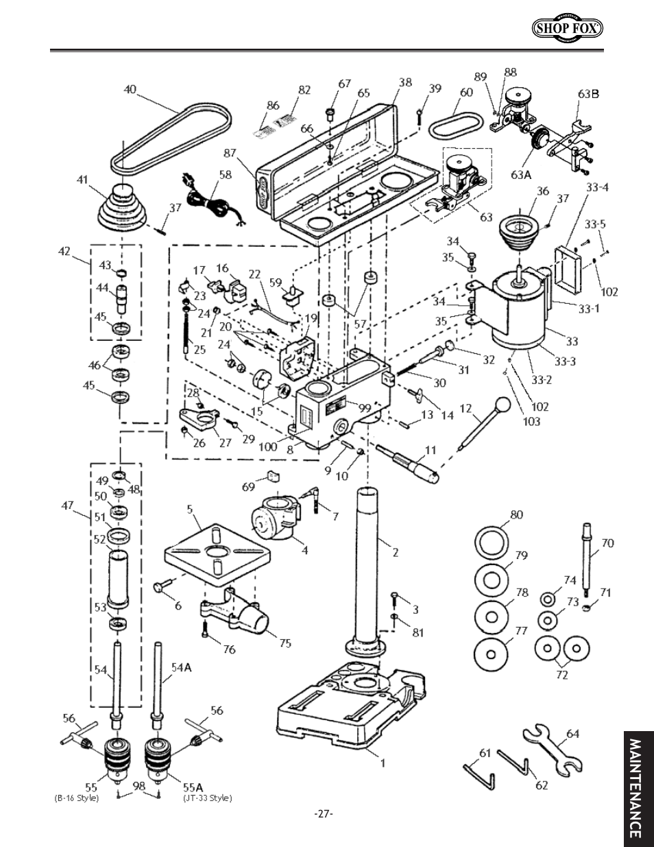Parts diagram | Woodstock SHOP FOX W1667 User Manual | Page 29 / 36