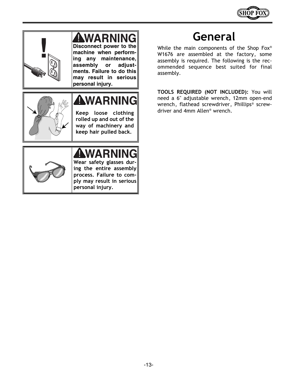 General | Woodstock W1676 User Manual | Page 15 / 38