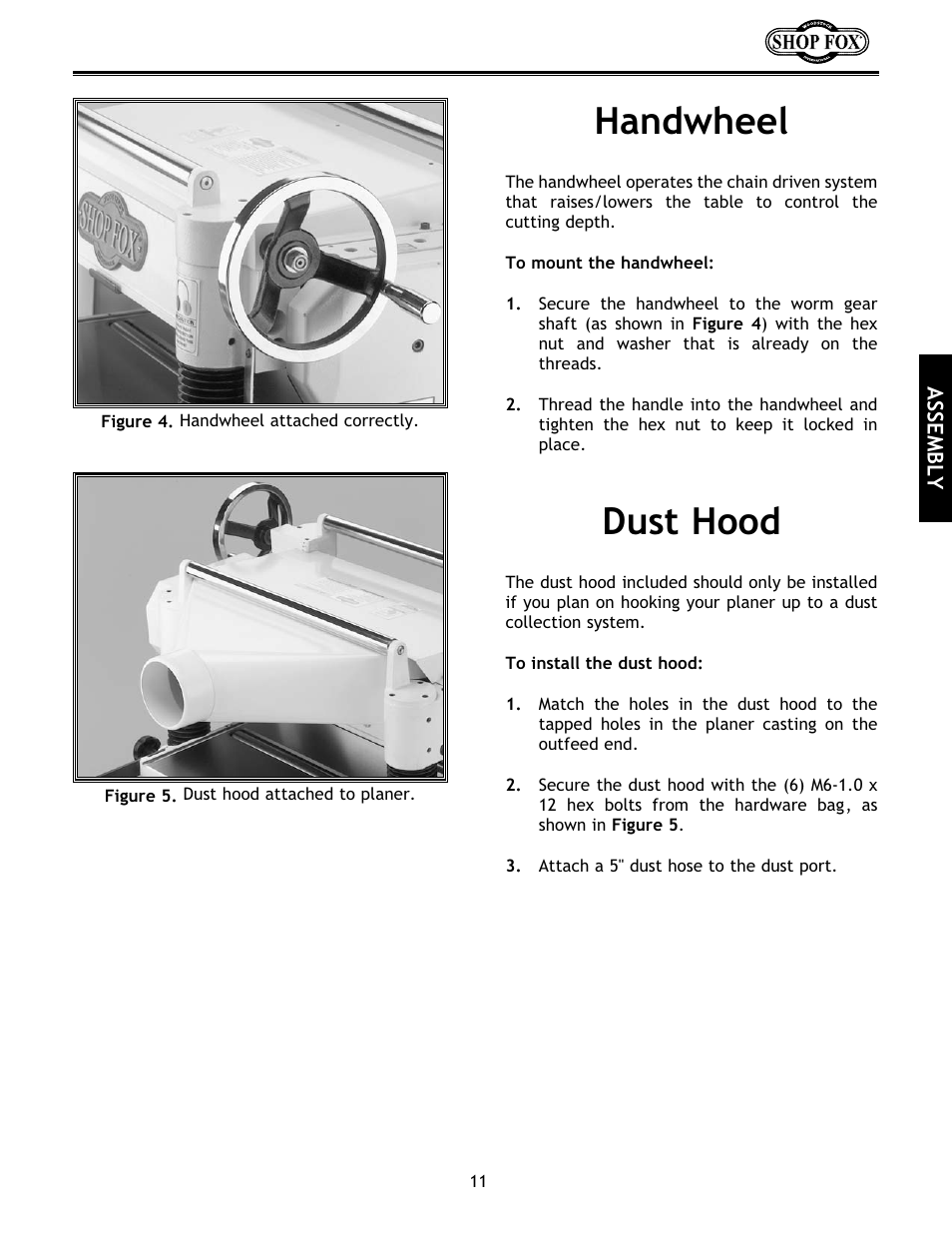 Handwheel, Dust hood | Woodstock International Shop Fox W1683 User Manual | Page 13 / 48