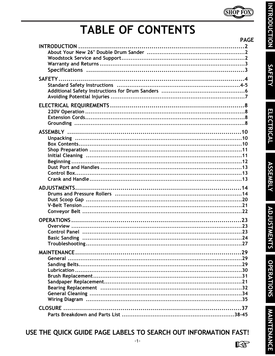 Woodstock SHOP FOX W1678 User Manual | Page 3 / 54