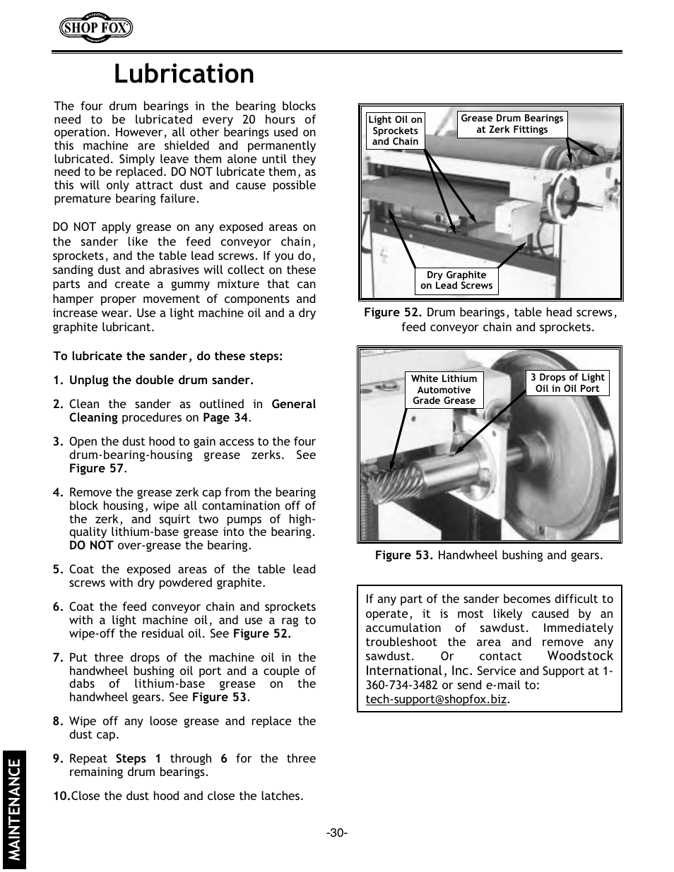 Lubrication, Maintenance | Woodstock SHOP FOX W1678 User Manual | Page 32 / 54