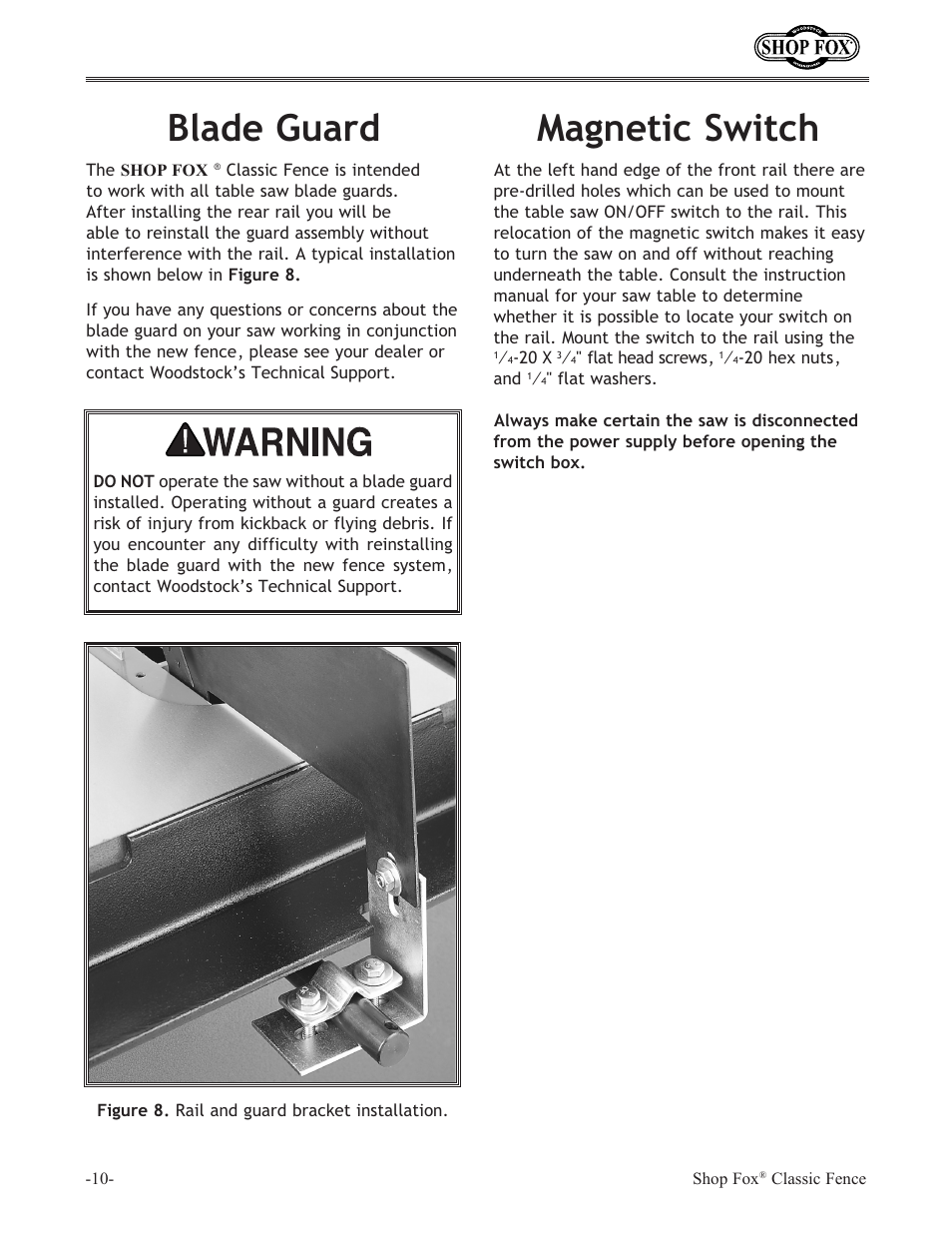 Blade guard, Magnetic switch | Woodstock SHOP FOX W2006 User Manual | Page 12 / 24