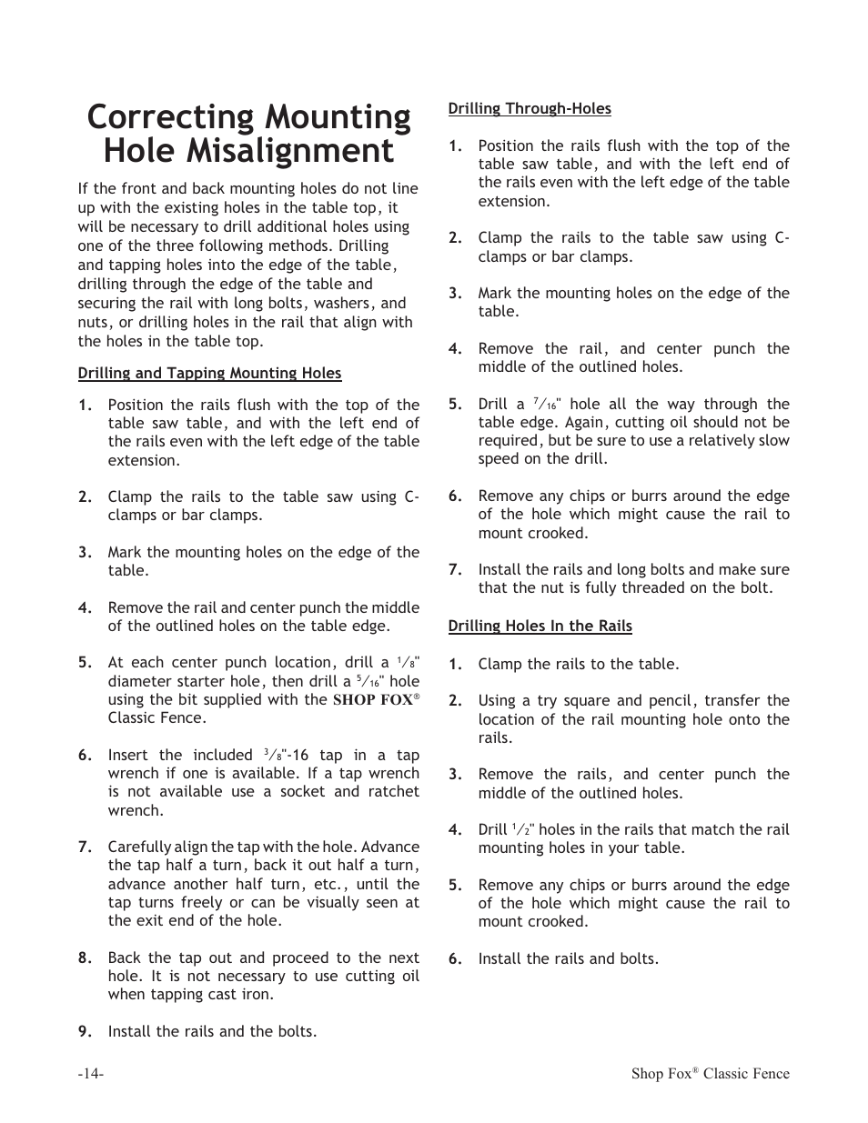 Correcting mounting hole misalignment | Woodstock SHOP FOX W2006 User Manual | Page 16 / 24