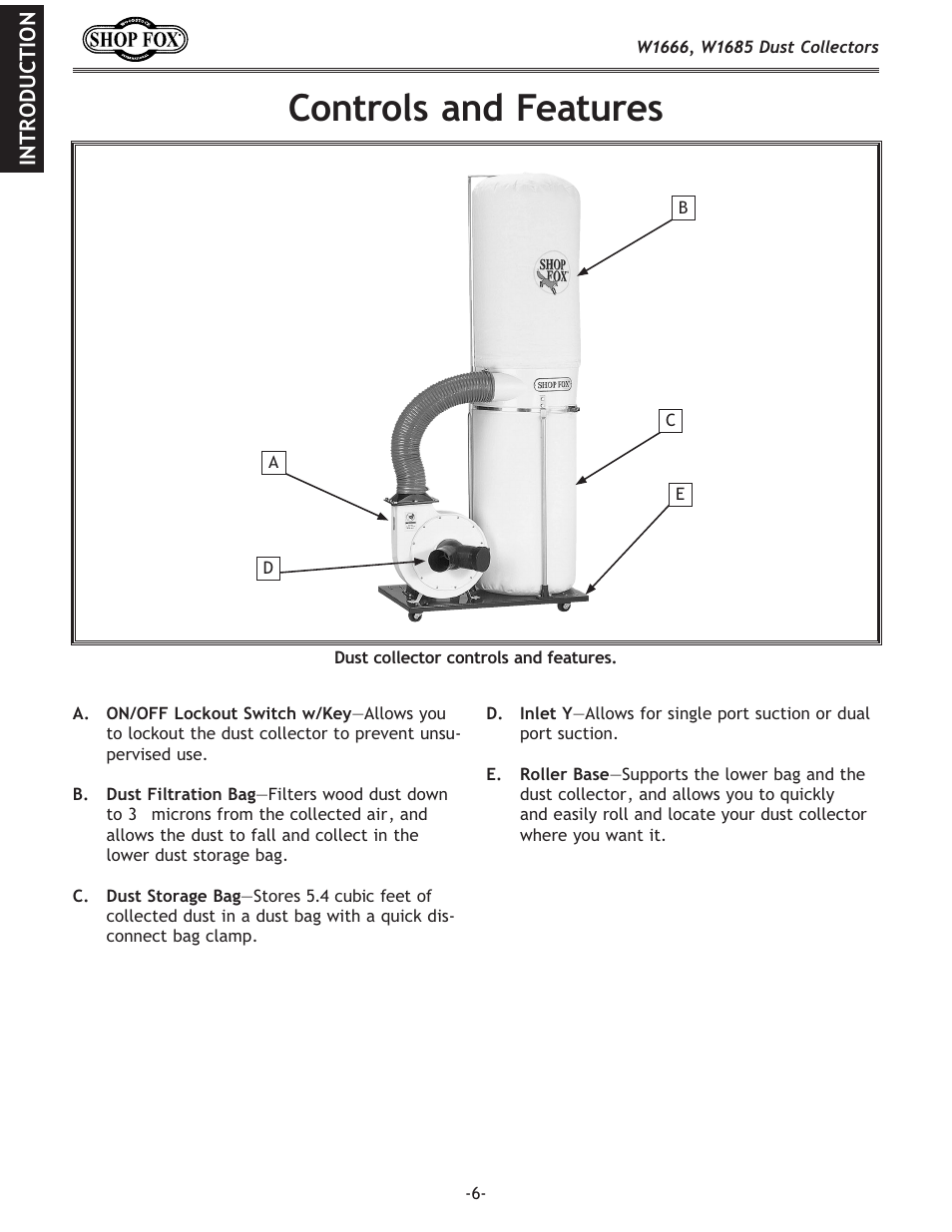 Controls and features | Woodstock W1666 User Manual | Page 6 / 32