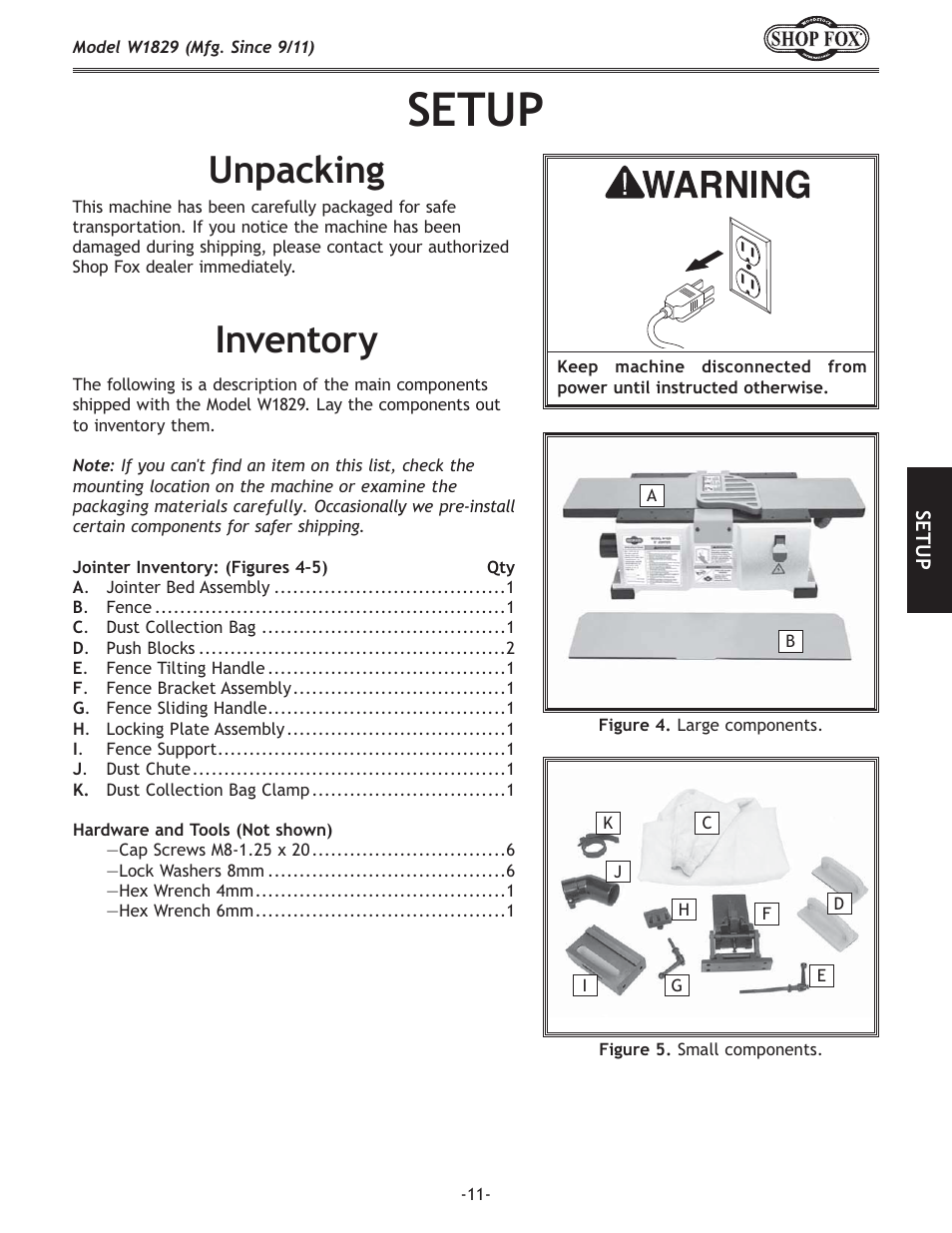 J<klg, Legxzb`e, Em\ekfip | Woodstock SHOP FOX W1829 User Manual | Page 13 / 48