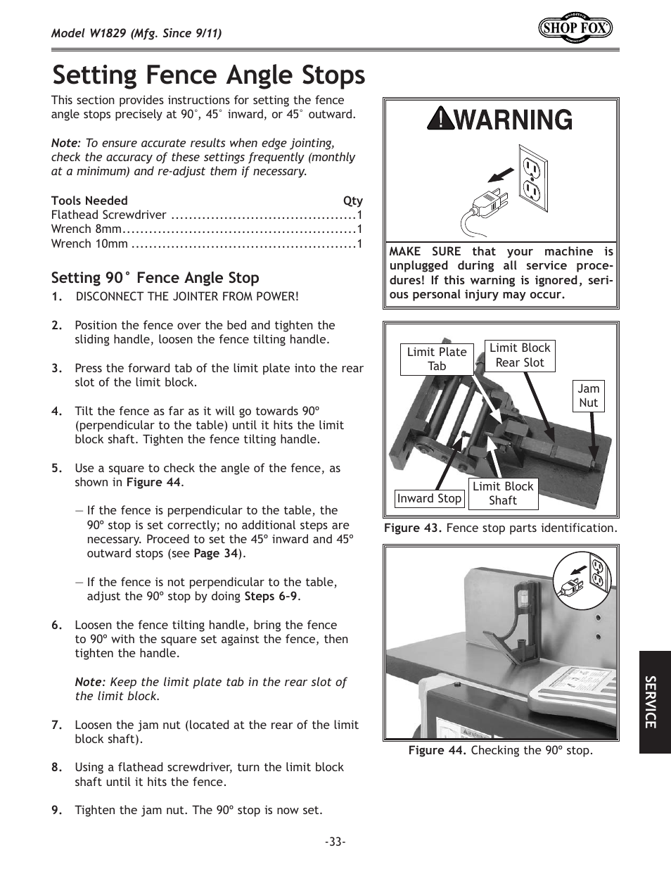 J\kk`e^=\ez\8e^c\jkfgj | Woodstock SHOP FOX W1829 User Manual | Page 35 / 48