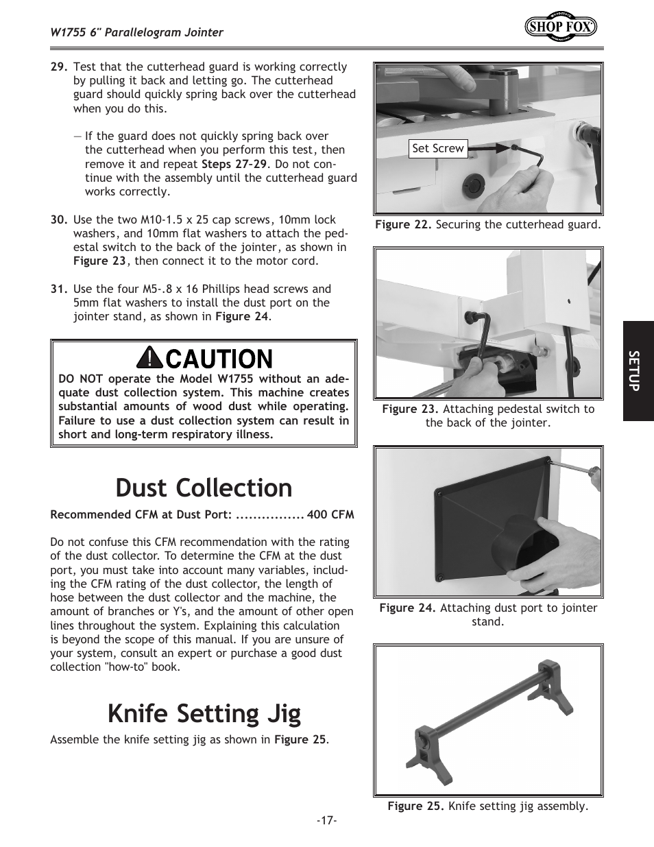 Knife setting jig, Dust collection | Woodstock SHOP FOX W1755 User Manual | Page 19 / 56