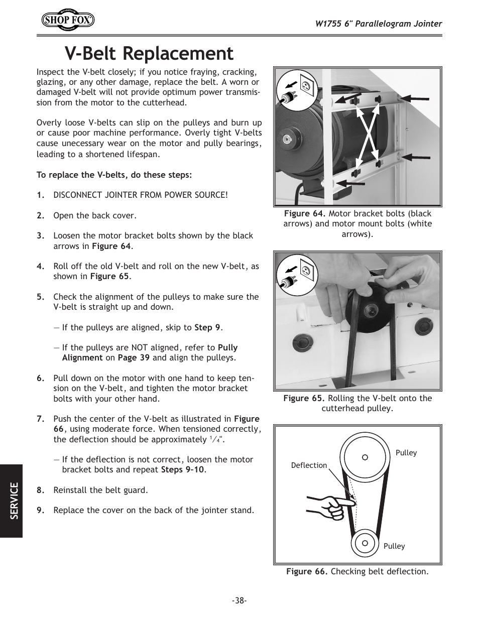 V-belt replacement | Woodstock SHOP FOX W1755 User Manual | Page 40 / 56
