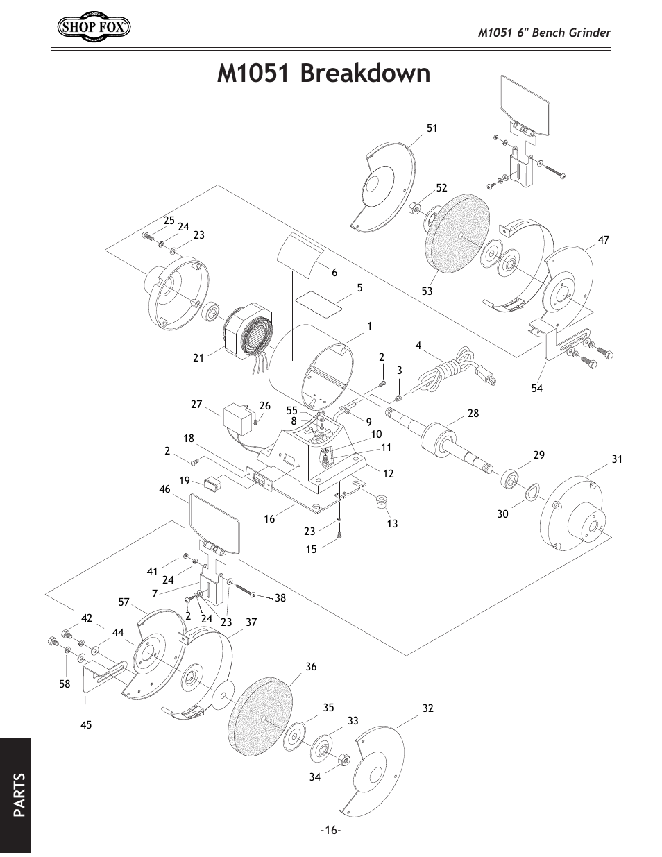 M1051 breakdown, Parts | Woodstock 6" BENCH GRINDER M1051 User Manual | Page 18 / 24