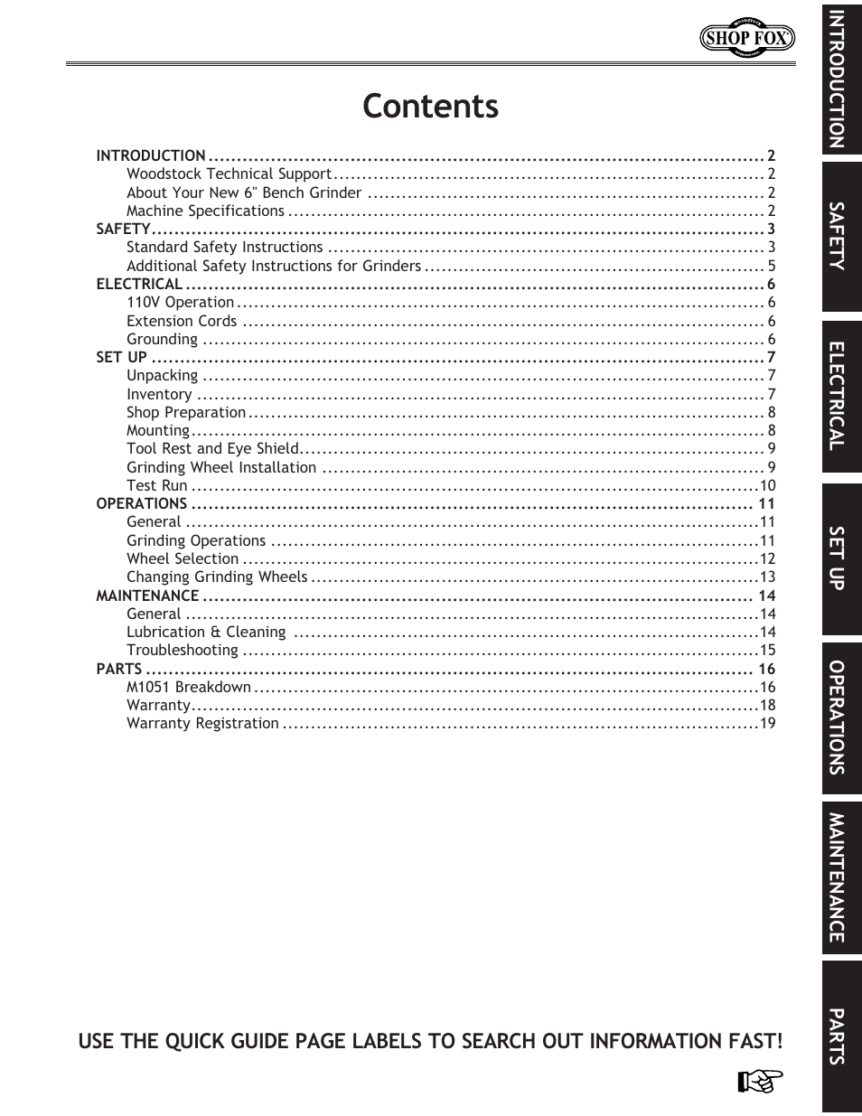 Woodstock 6" BENCH GRINDER M1051 User Manual | Page 3 / 24
