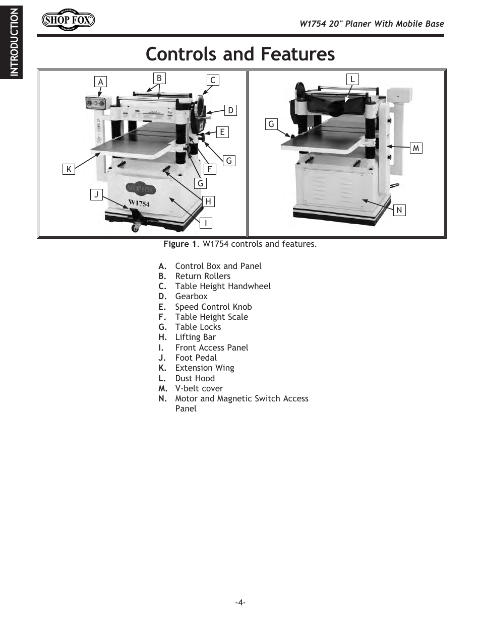 Controls and features | Woodstock SHOP FOX W1754S User Manual | Page 18 / 69