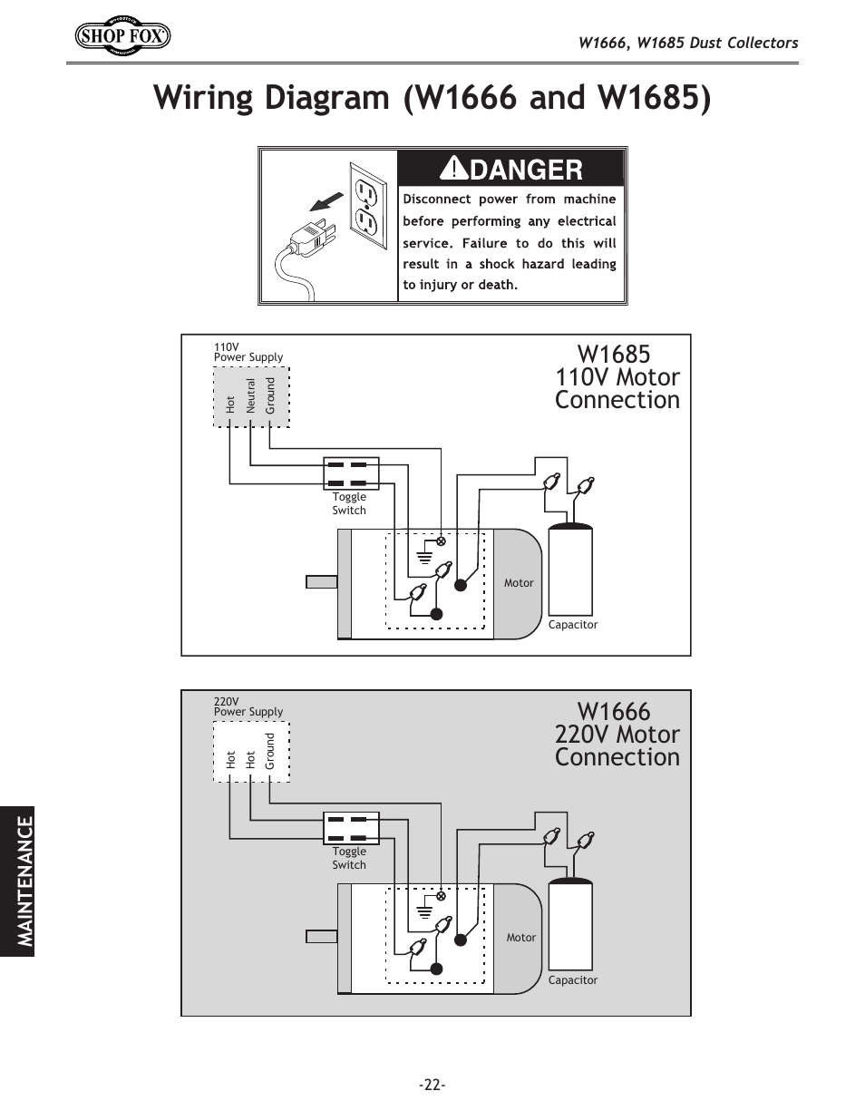 Maintenance | Woodstock SHOP FOX W1666 User Manual | Page 22 / 32