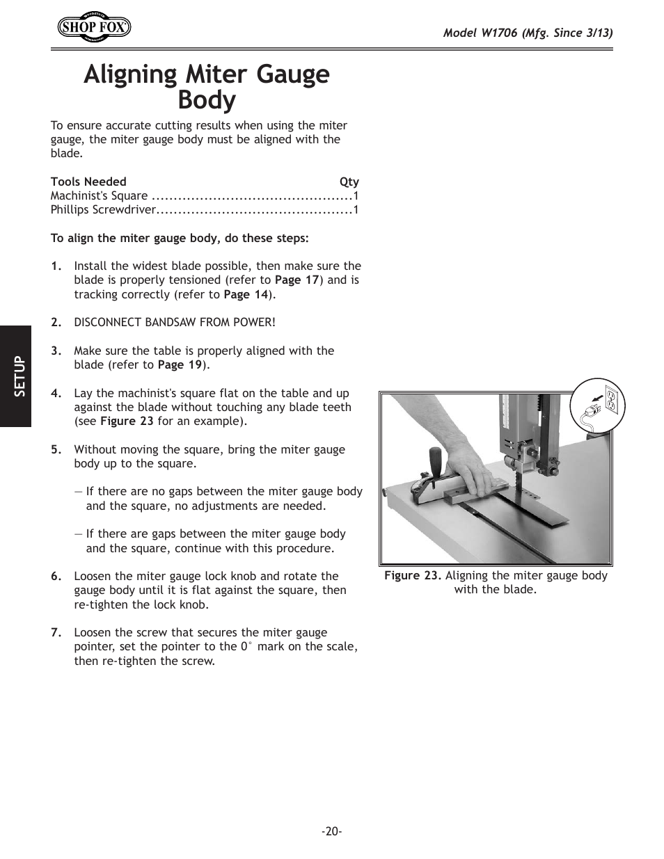 Aligning.miter.gauge. body | Woodstock SHOP FOX W1706 User Manual | Page 22 / 64