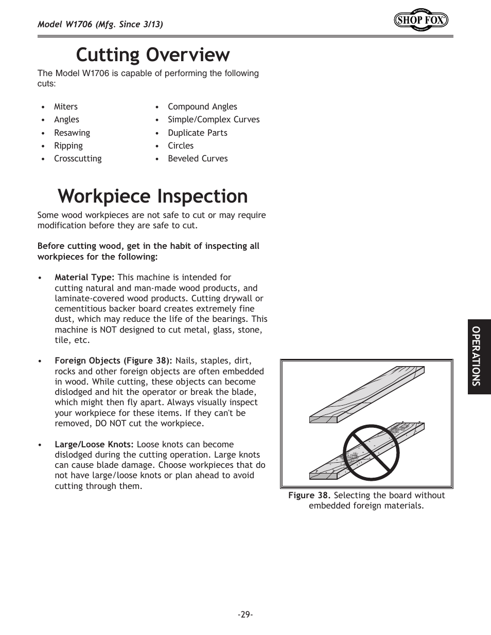Cutting.overview, Workpiece.inspection | Woodstock SHOP FOX W1706 User Manual | Page 31 / 64