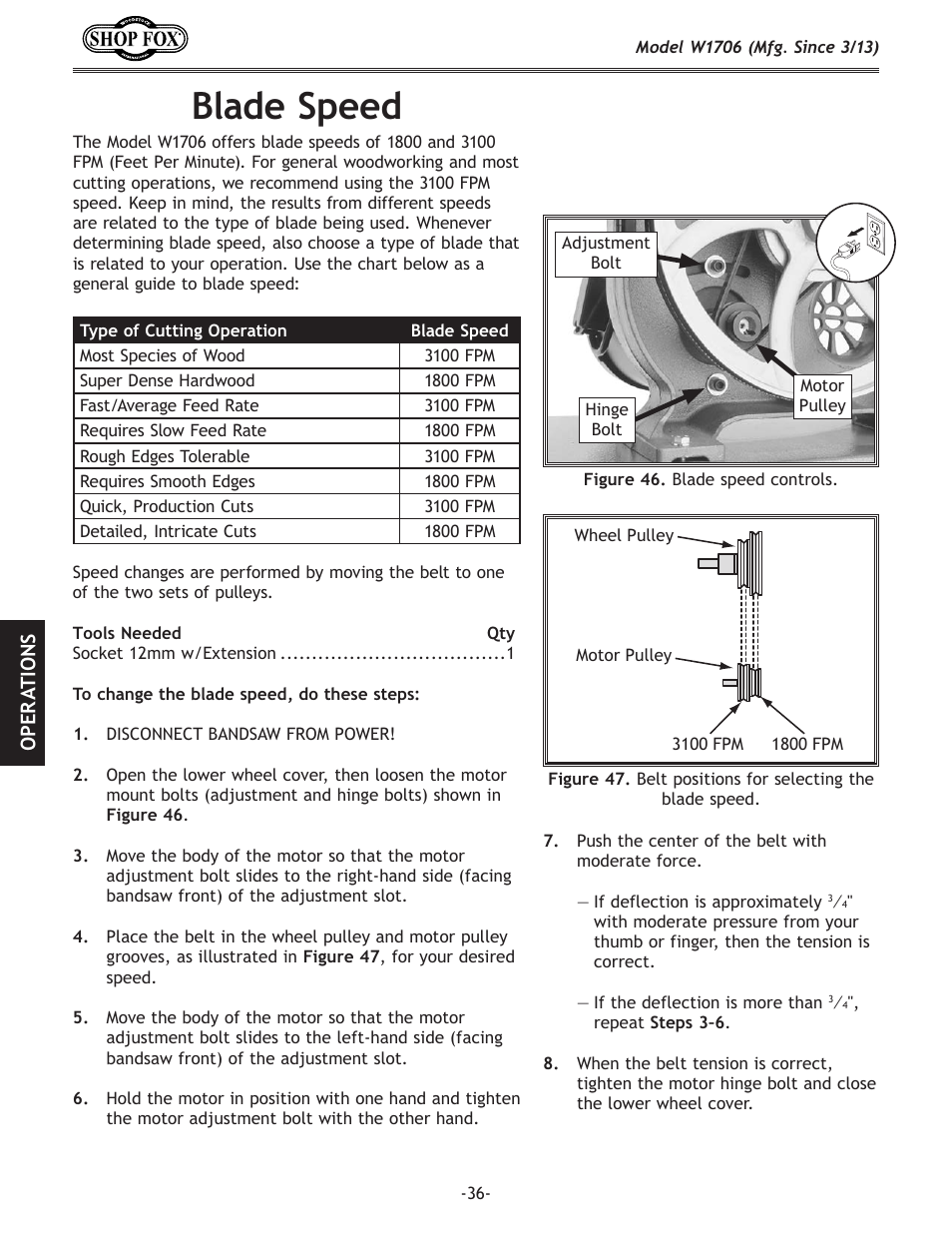 Blade.speed | Woodstock SHOP FOX W1706 User Manual | Page 38 / 64