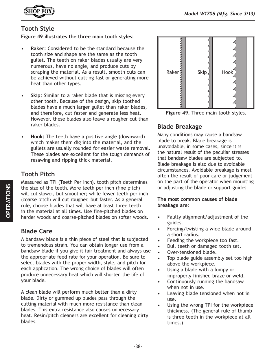 Tooth.style, Tooth.pitch, Blade.care | Blade.breakage | Woodstock SHOP FOX W1706 User Manual | Page 40 / 64