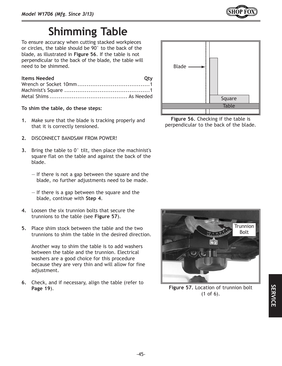 Shimming.table | Woodstock SHOP FOX W1706 User Manual | Page 47 / 64