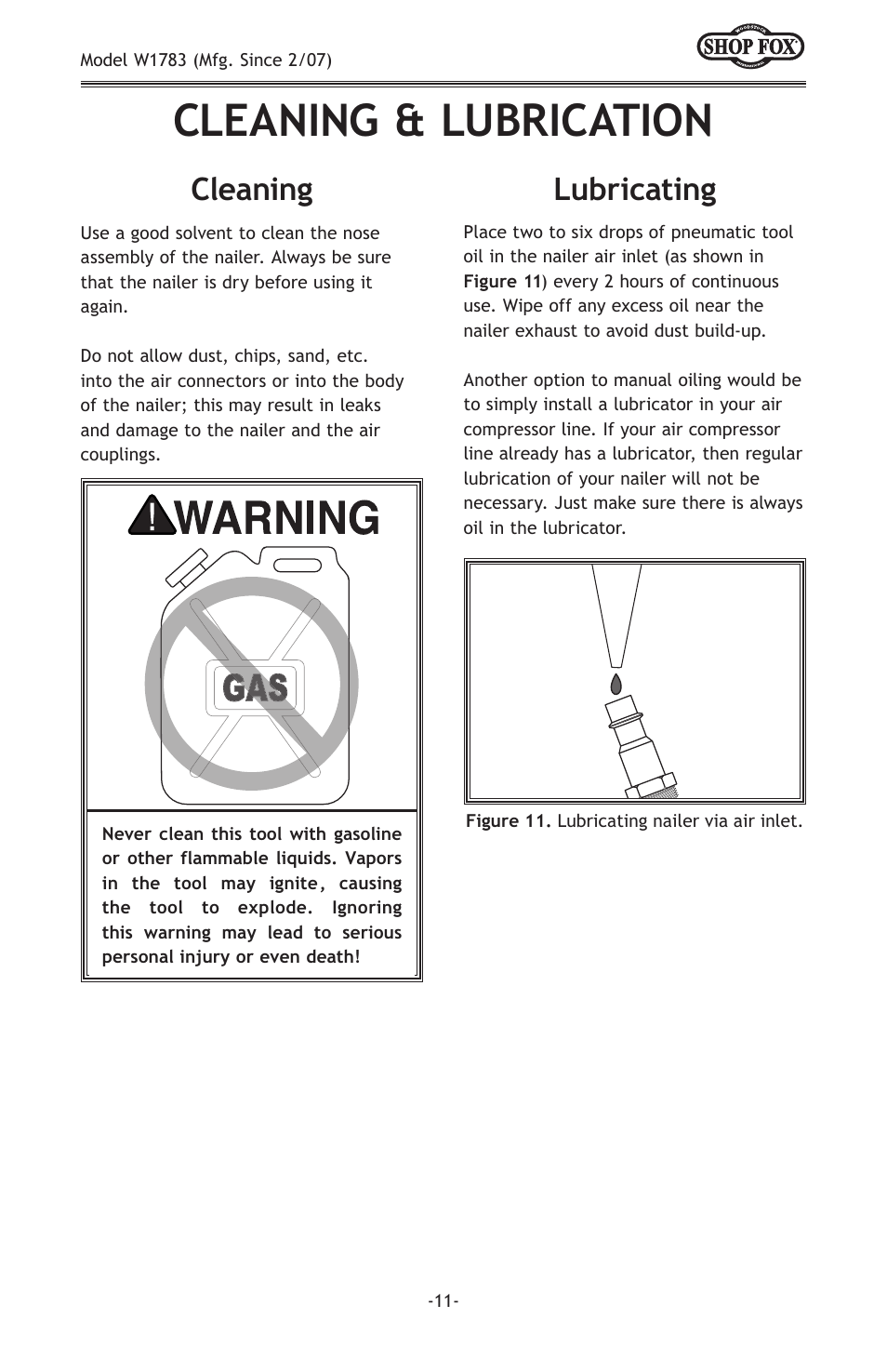Cleaning & lubrication, Cleaning, Lubricating | Woodstock SHOP FOX W1783 User Manual | Page 13 / 20