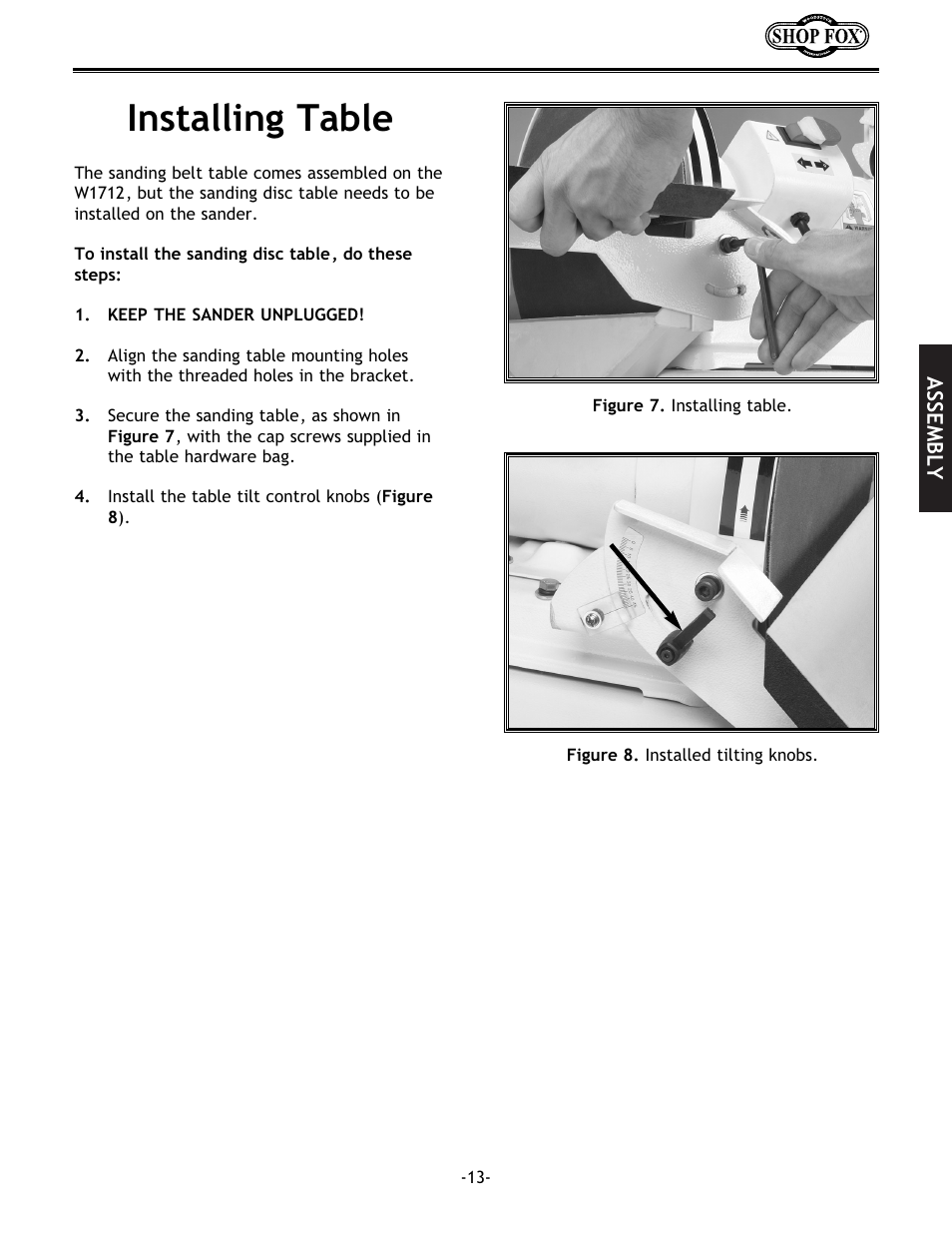 Installing table | Woodstock SHOP FOX W1712 User Manual | Page 25 / 46