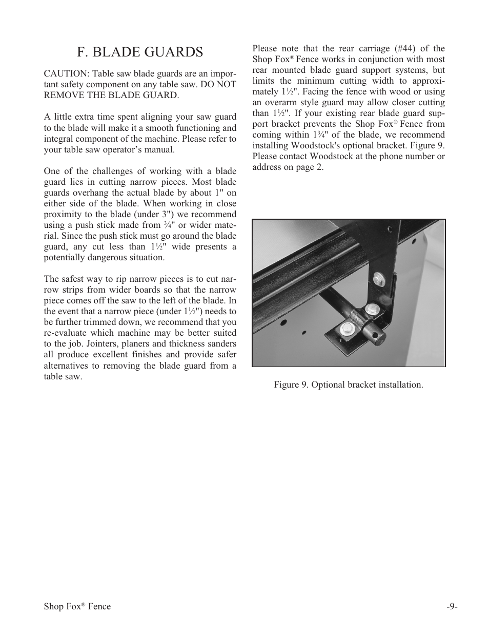 F. blade guards | Woodstock International Fox Fense W1410 User Manual | Page 10 / 29
