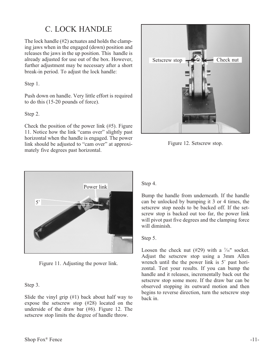 C. lock handle | Woodstock International Fox Fense W1410 User Manual | Page 12 / 29