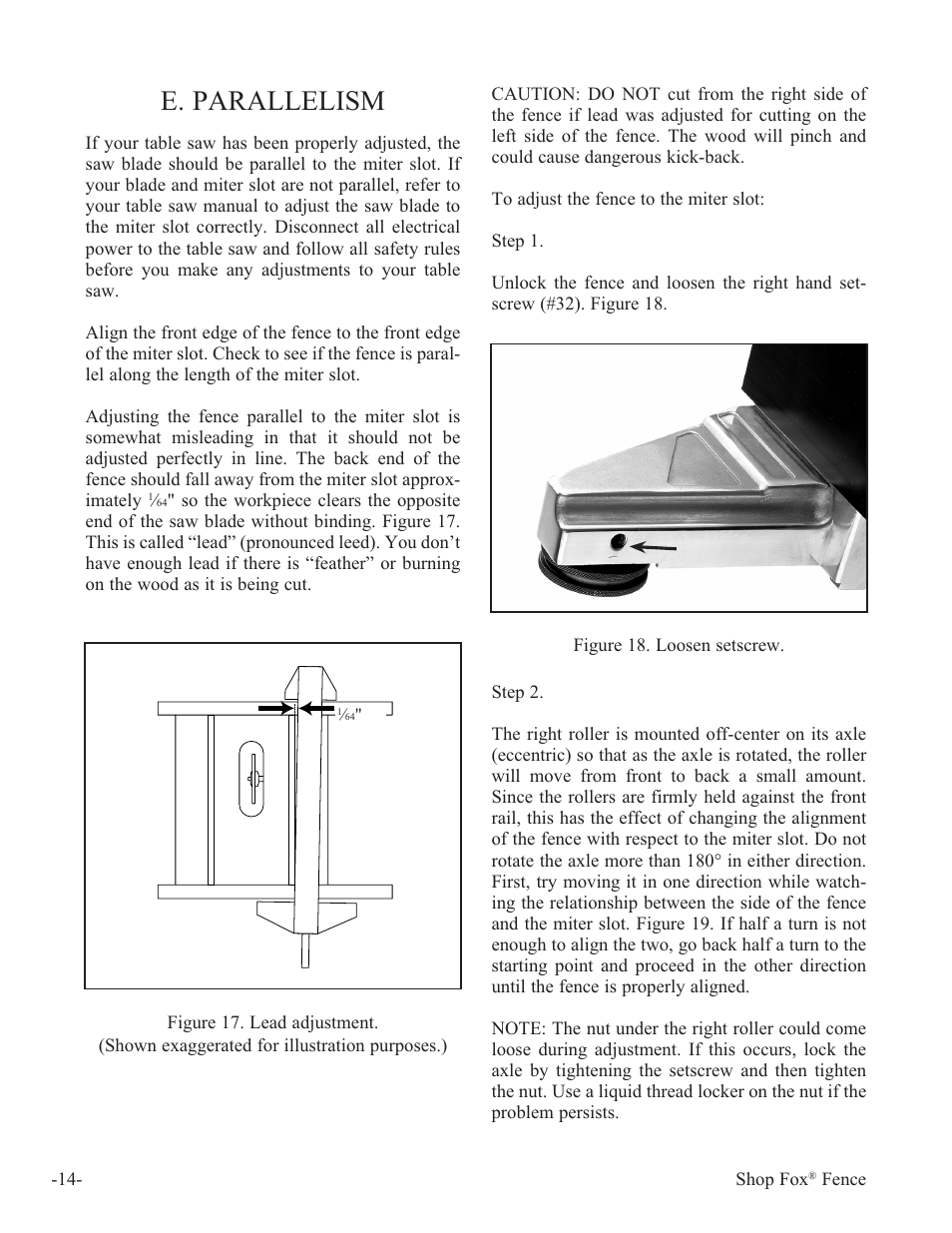 E. parallelism | Woodstock International Fox Fense W1410 User Manual | Page 15 / 29