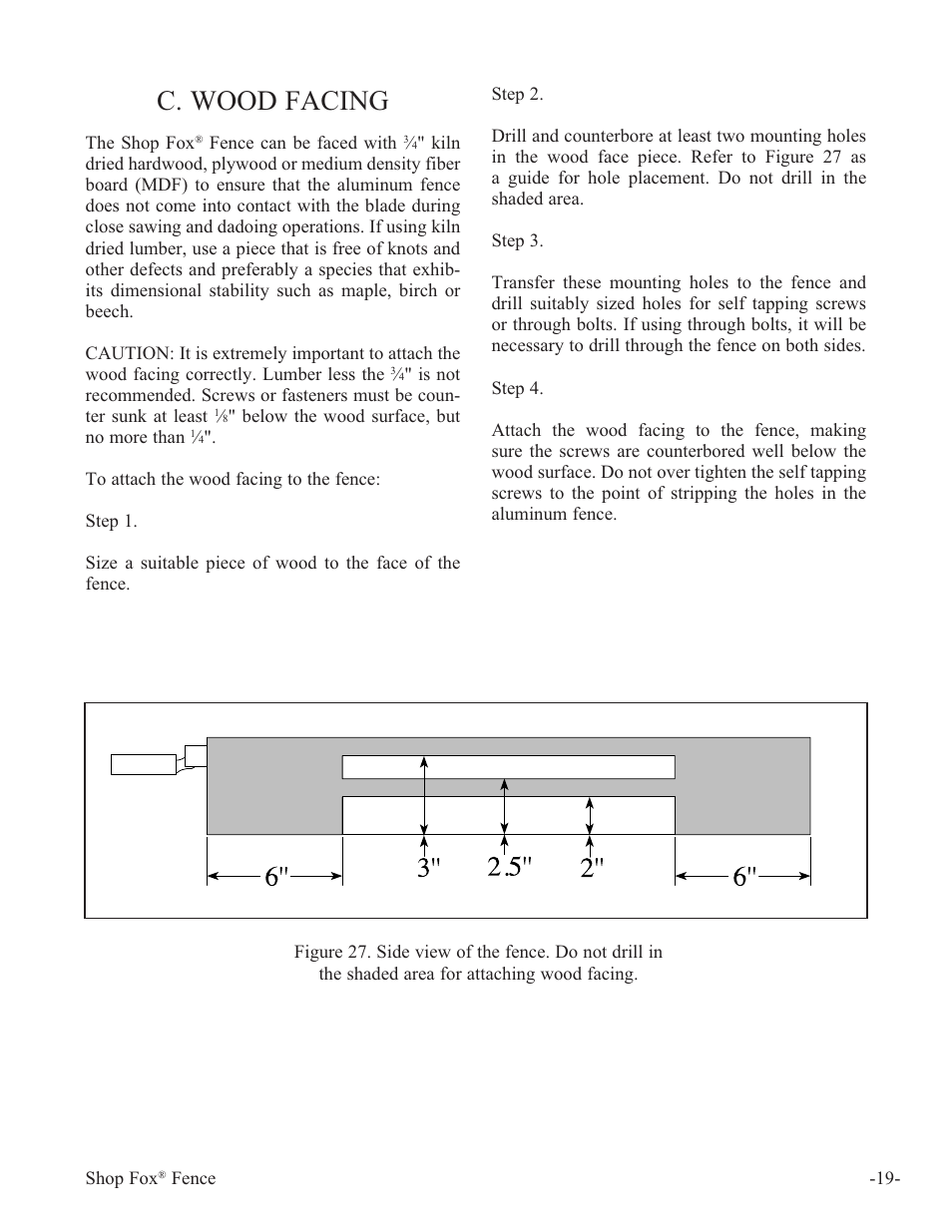 C. wood facing | Woodstock International Fox Fense W1410 User Manual | Page 20 / 29