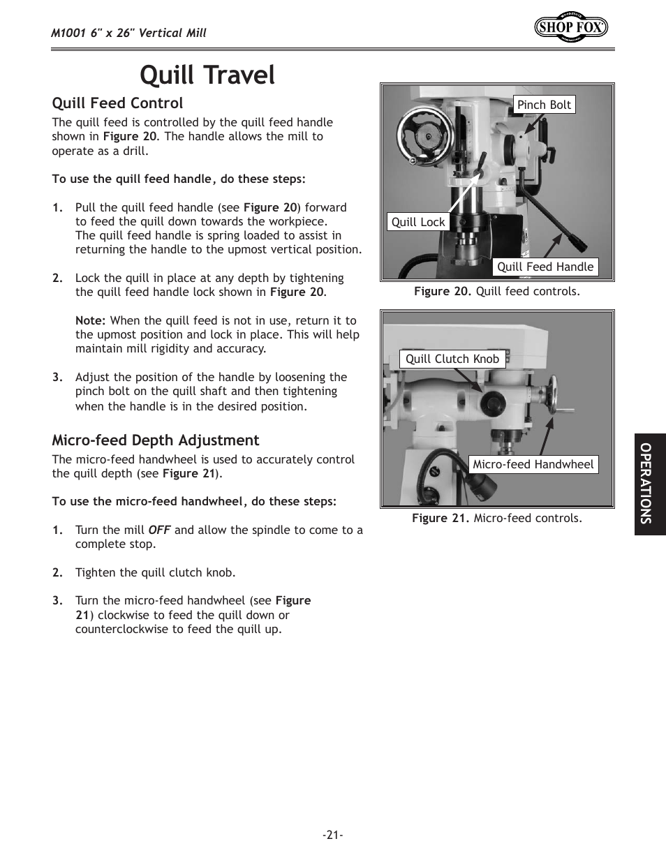 Quill travel | Woodstock SHOP FOX M1001 User Manual | Page 23 / 44