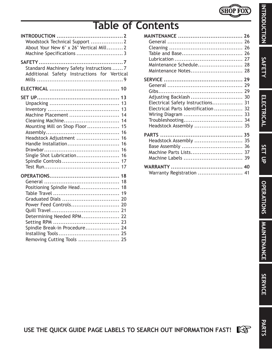 Woodstock SHOP FOX M1001 User Manual | Page 3 / 44