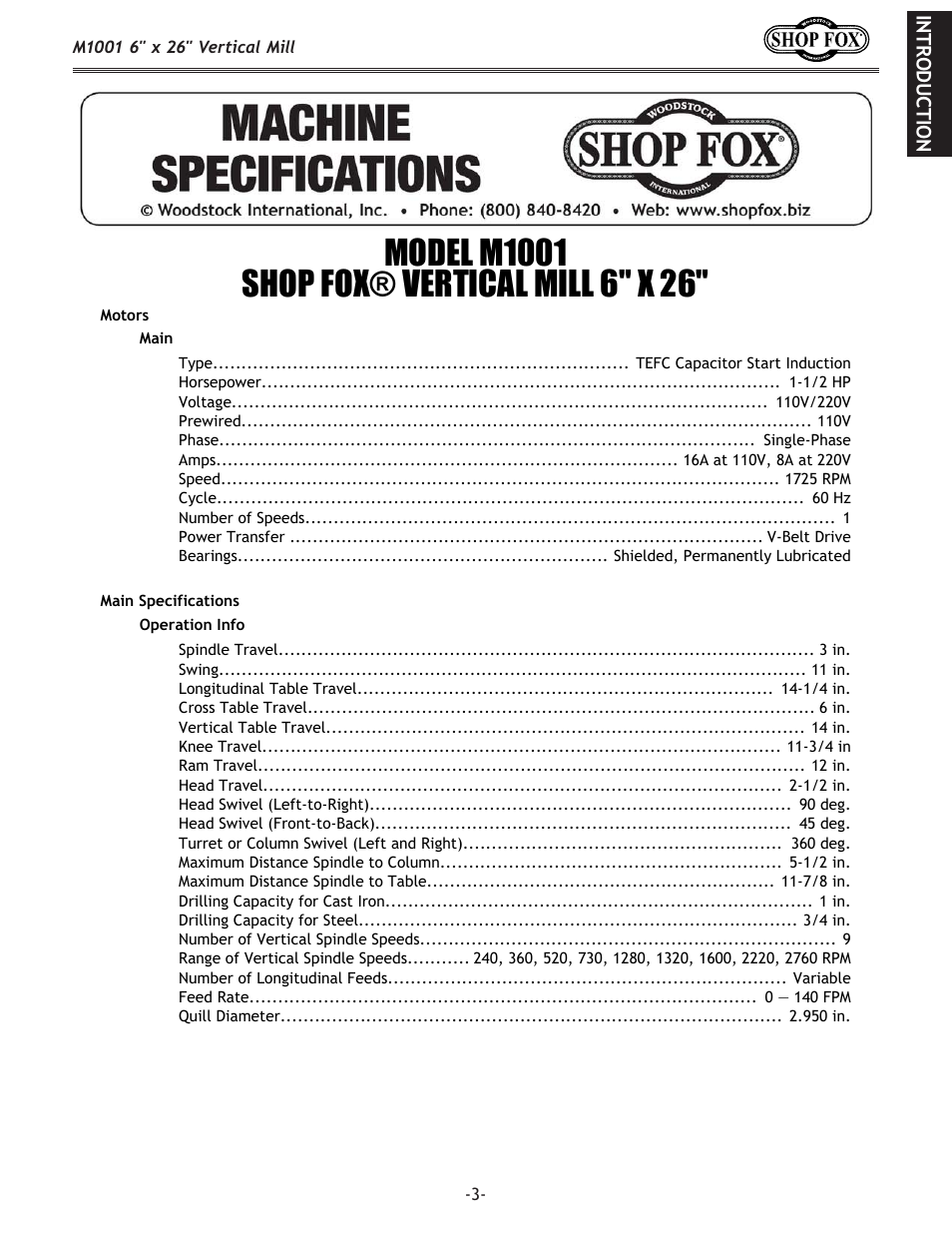 Woodstock SHOP FOX M1001 User Manual | Page 5 / 44
