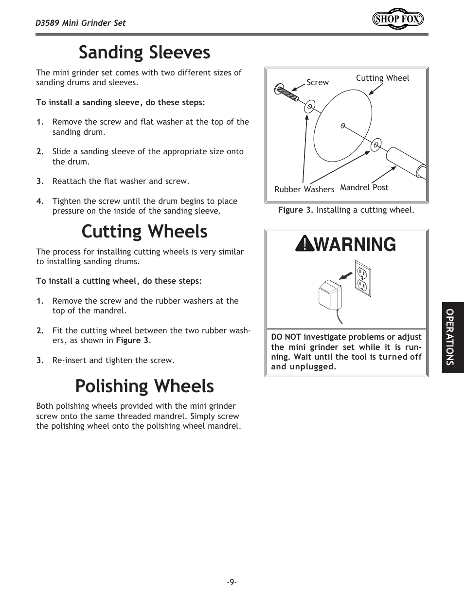 Sanding sleeves, Cutting wheels, Polishing wheels | Woodstock D3589 User Manual | Page 9 / 12