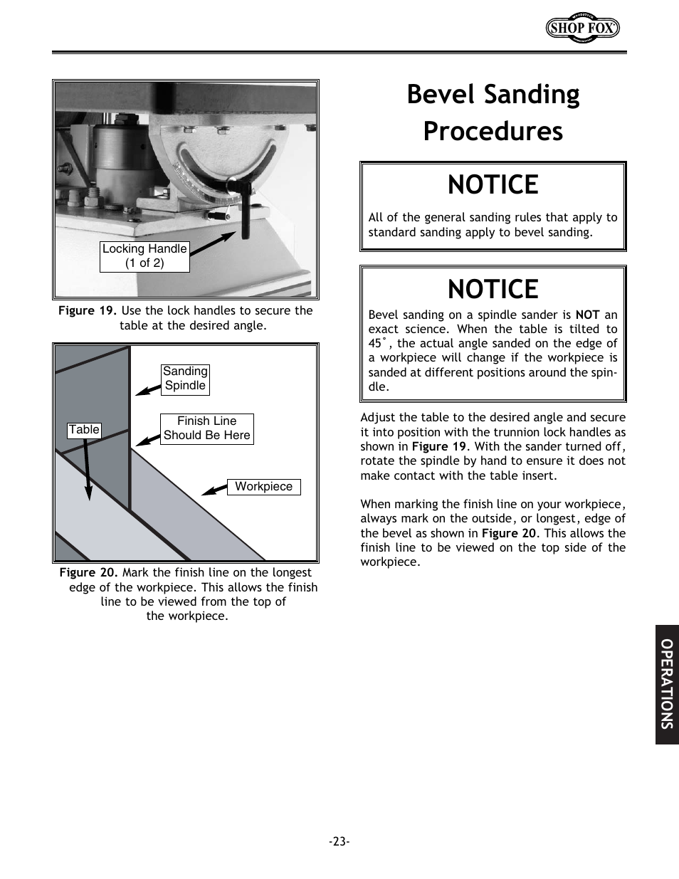 Bevel sanding procedures, Notice | Woodstock SHOP FOX W1686 User Manual | Page 25 / 38