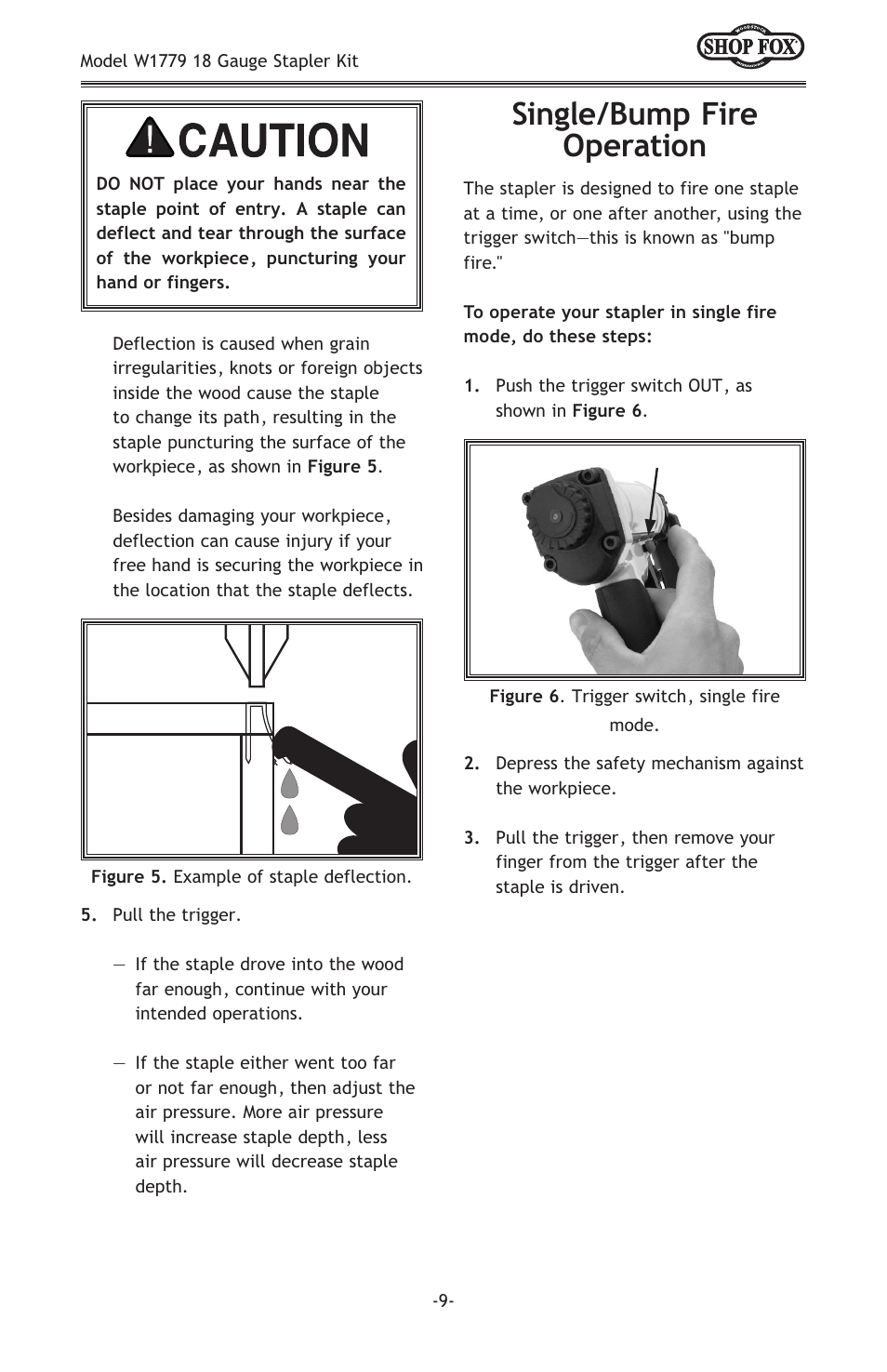 Single/bump fire operation | Woodstock 18 GAUGE STAPLER KIT W1779 User Manual | Page 11 / 20