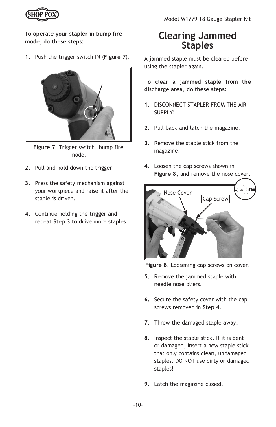 Clearing jammed staples | Woodstock 18 GAUGE STAPLER KIT W1779 User Manual | Page 12 / 20