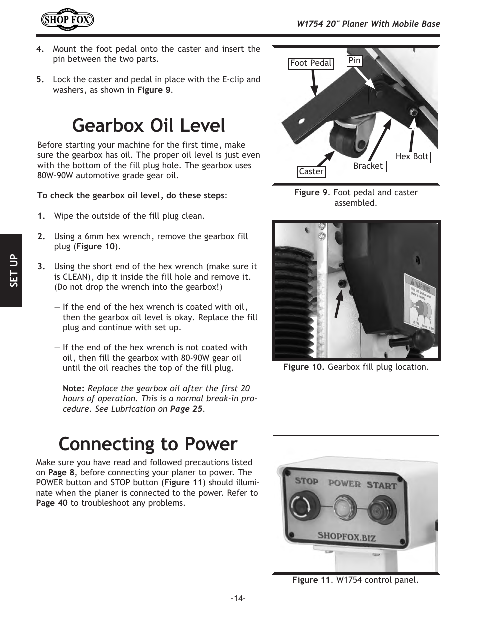 Gearbox oil level, Connecting to power | Woodstock SHOP FOX W1754 User Manual | Page 16 / 60
