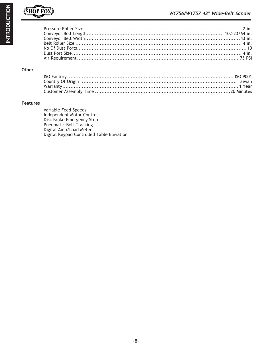 Woodstock SHOP FOX W1756 User Manual | Page 10 / 84